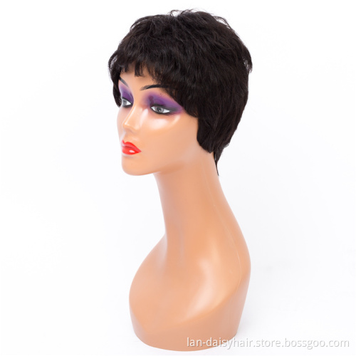 Natural Color Machine Made  Wigs Cheap Factory Price  Good Quality  None Short Cut  Lace Human Hair Wigs